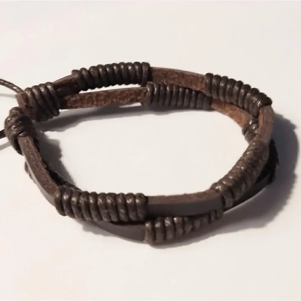 Men's‎ bracelet leather layered brown new d67